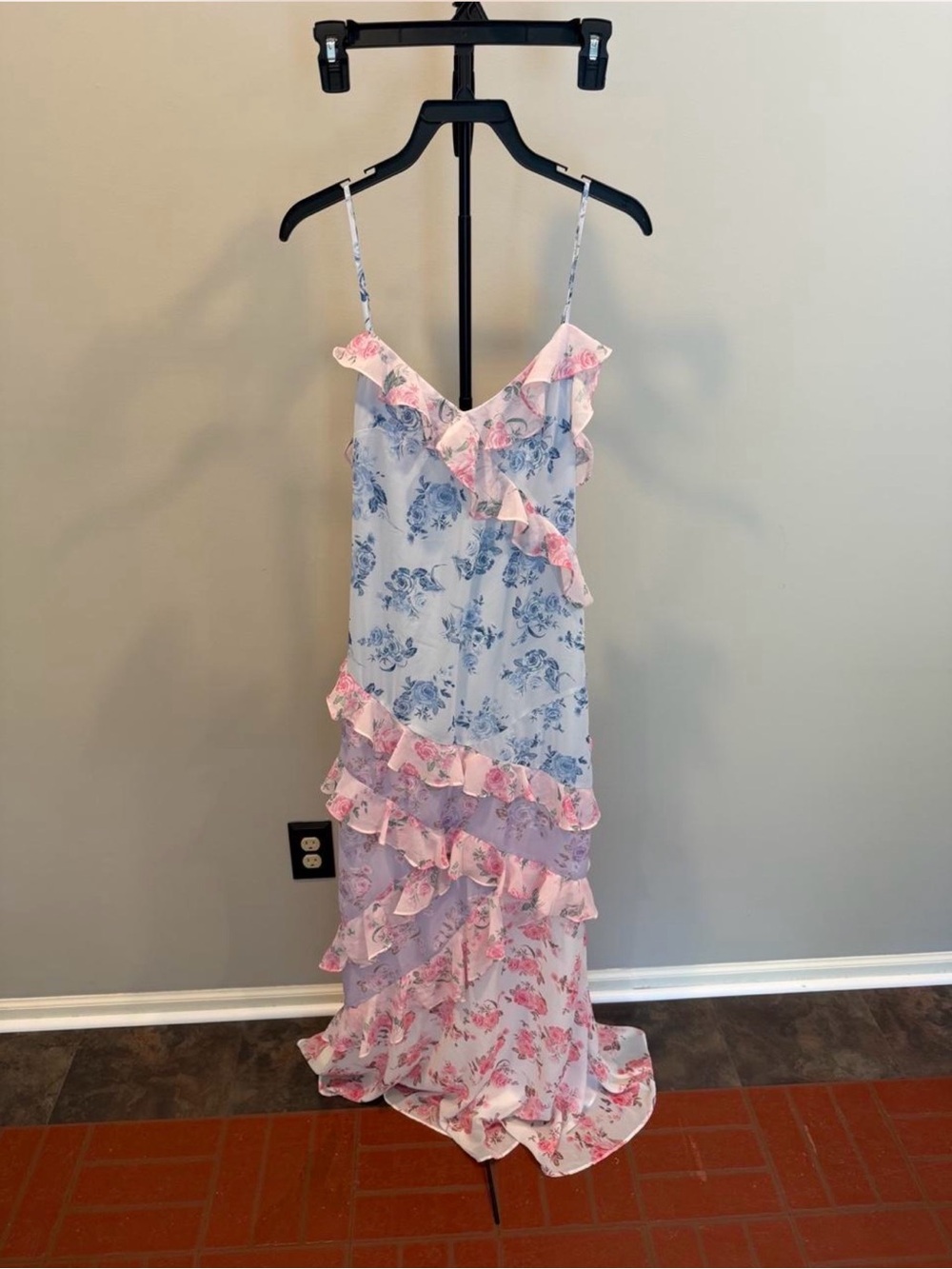 Altar'd State Pink & Blue Floral Ruffled Maxi Dress - Picture 4 of 6